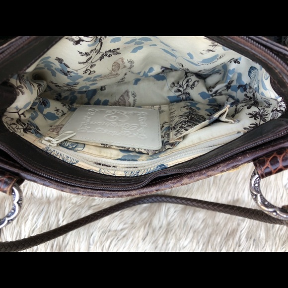 Brighton straw handbag purse, tan/white woven with dark leather finishes. - Picture 4 of 4